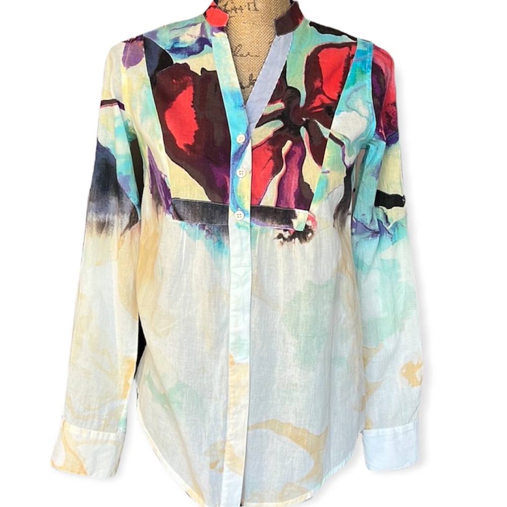Desigual Button Down Abstract 100% Cotton Blouse